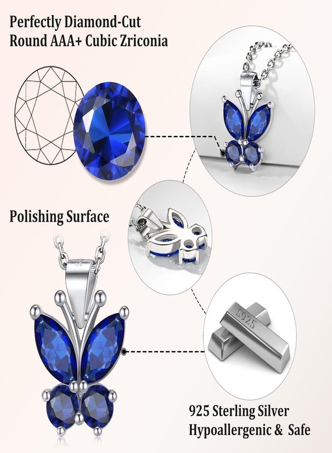 Bestyle Cute Shinning Butterfly Necklace-Sterling Silver Sapphire Earirng -Cubic Zirconia September Birthstone Bufferflies Earrring Jewelry Gifts for Mother's Day Christmas Graduation Birthday - Image 3